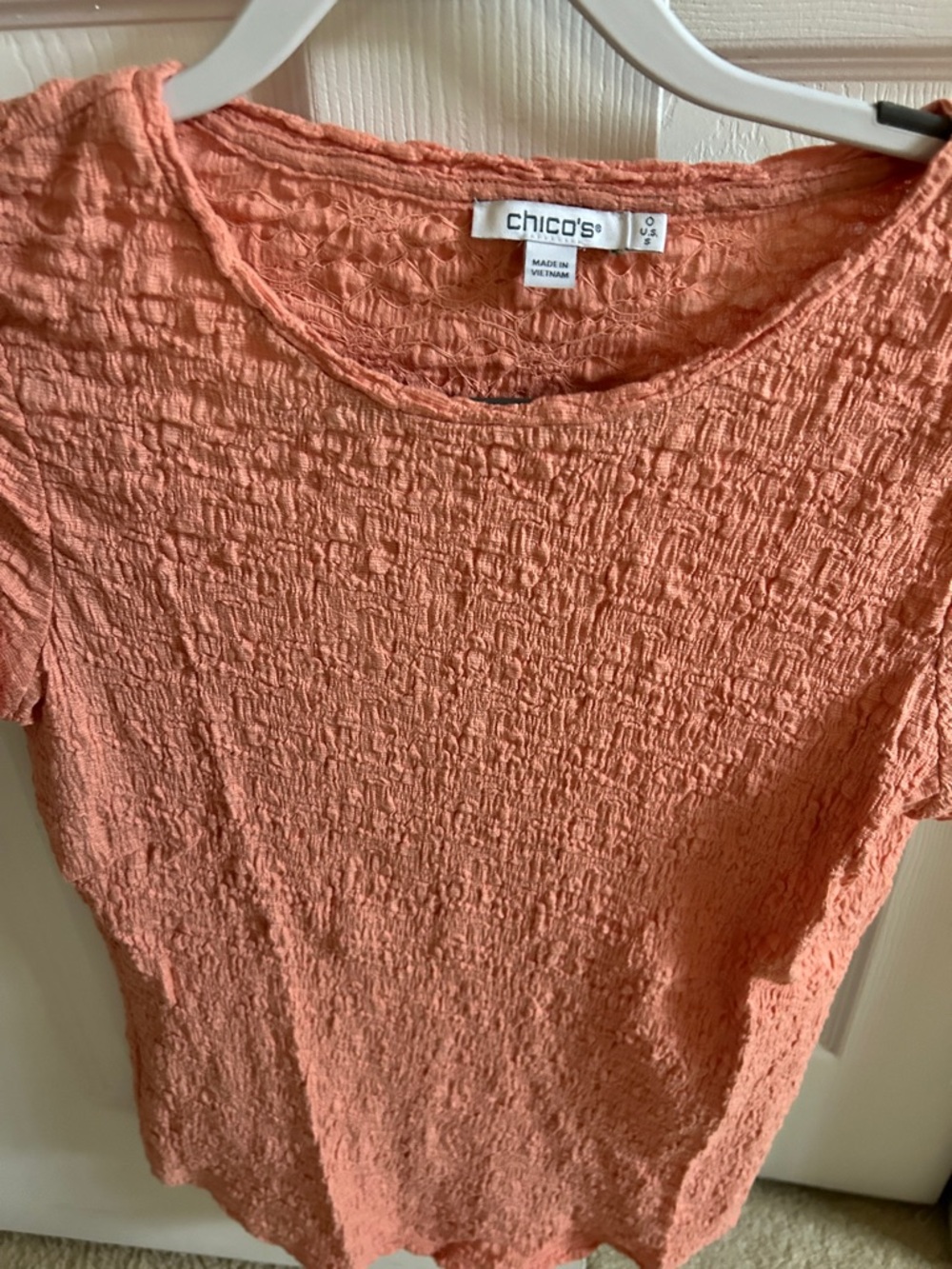 Chico's Textured Short Sleeve Tee in Peach. - Picture 2 of 7